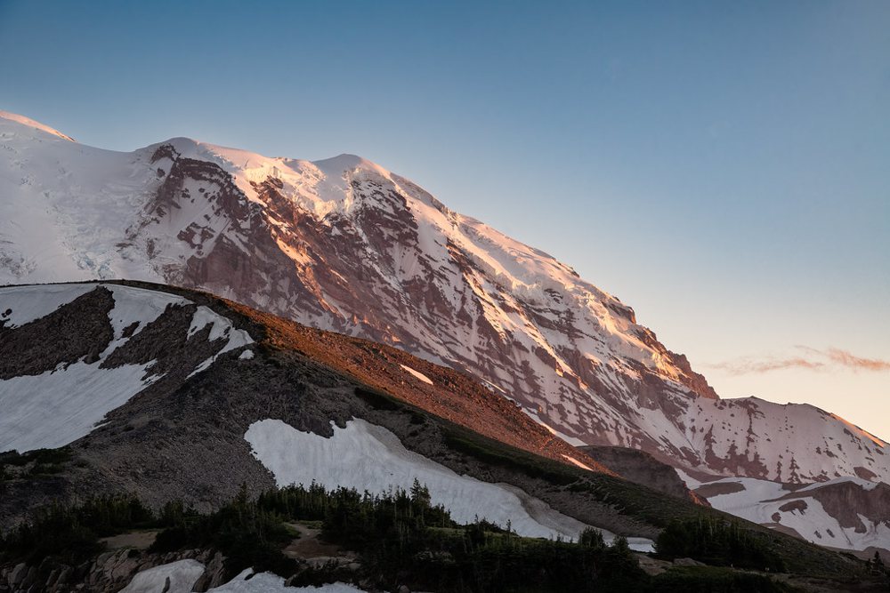 Mt Rainier Sunset Viewed From Frozen Lake