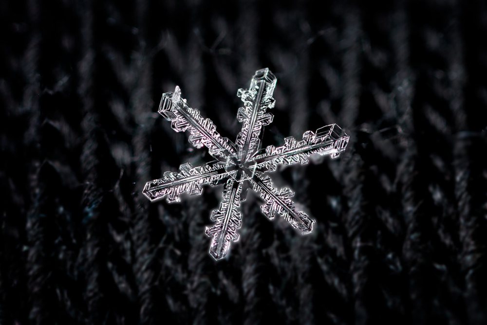 Snowflake macro on a black scarf