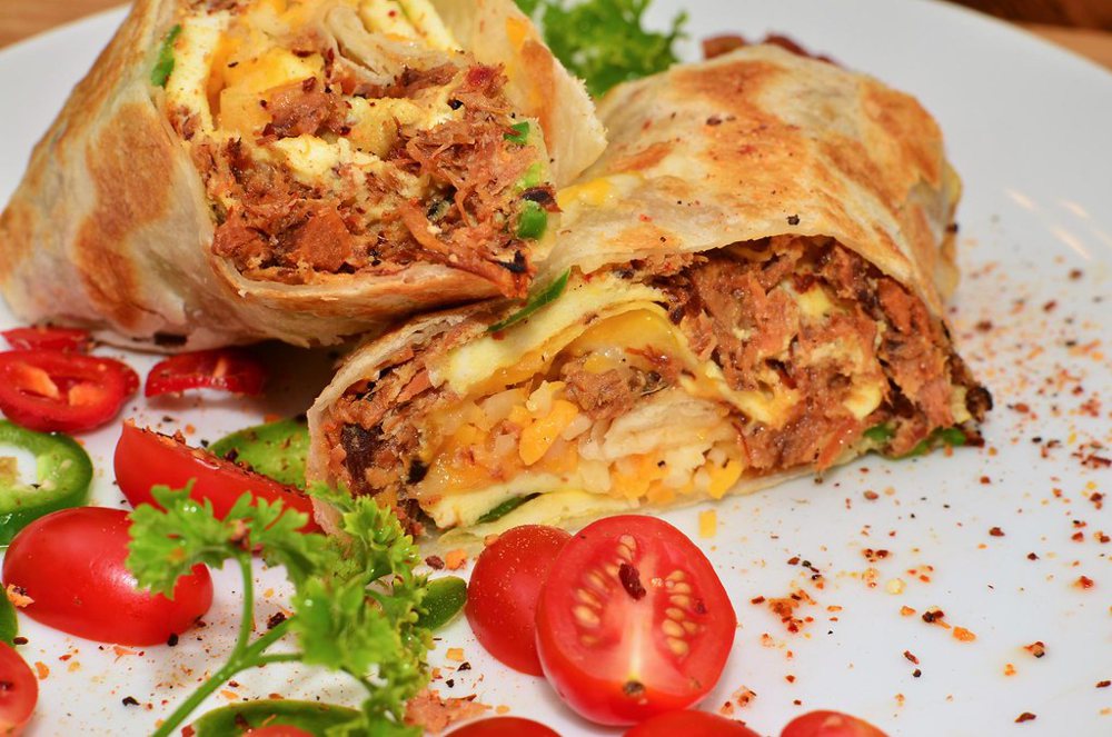 Mmm... Roast pork and eggs with cheese and jalapenos