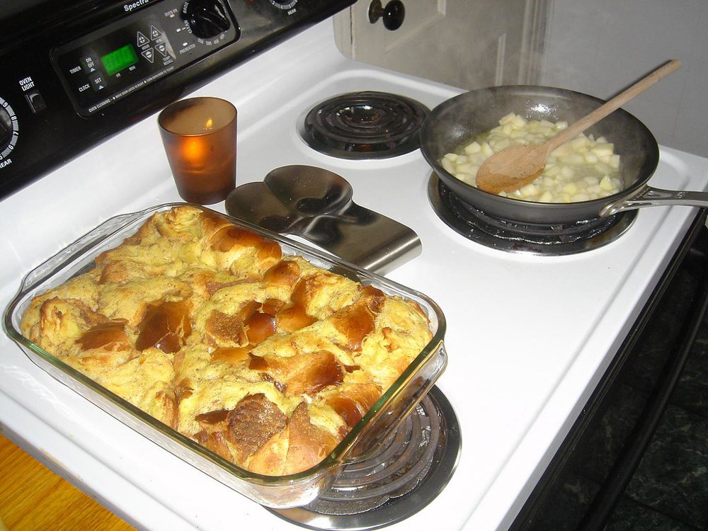 Challah French Toast Bread Pudding with Spiced Pear Sauce
