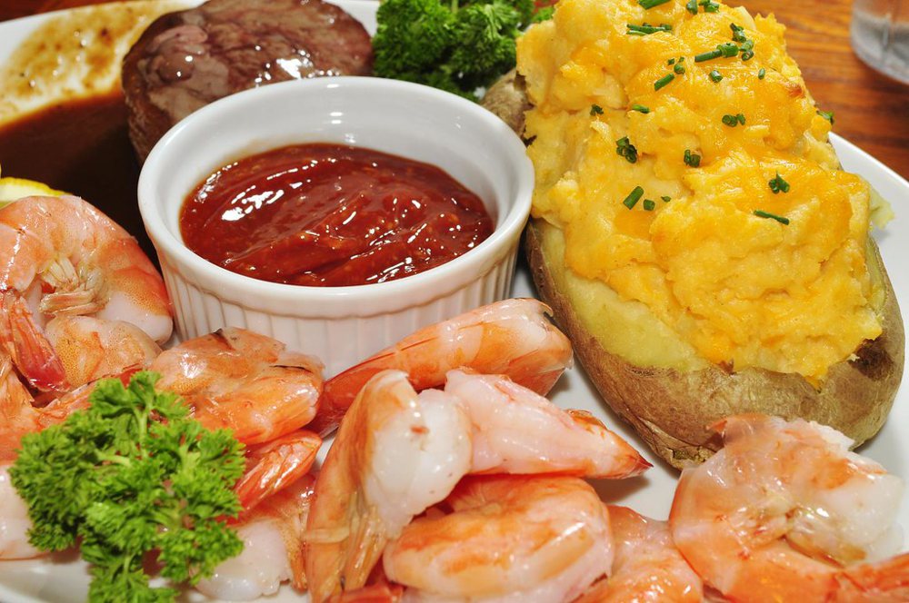 Mmm... steak 'n shrimp with twice baked potato