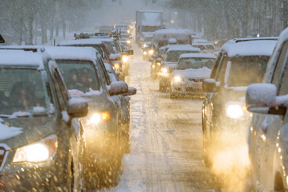 snow covered cars, snow covered roads