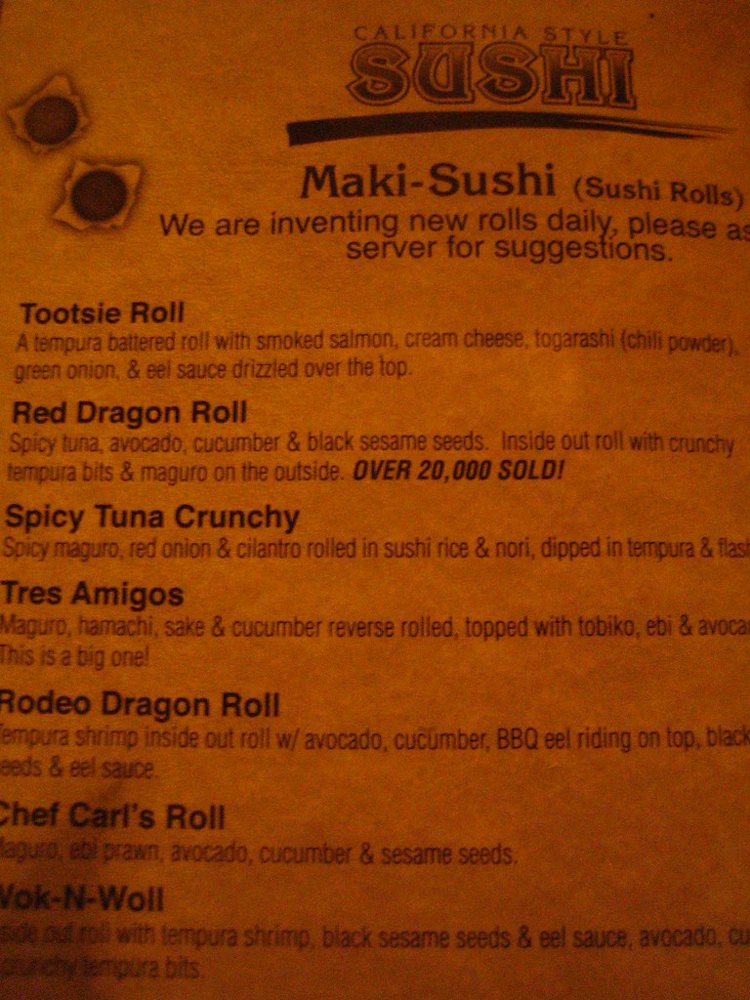 Tex Wasabi's menu