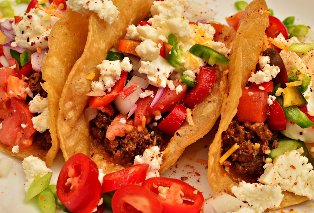 Mmm... Tacos - chorizo, queso fresco, onions, tomatoes, jalapenos, sour cream…