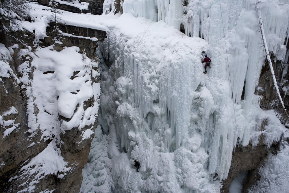 Ice Climbers on Frozen Waterfall - Johnston Canyon
