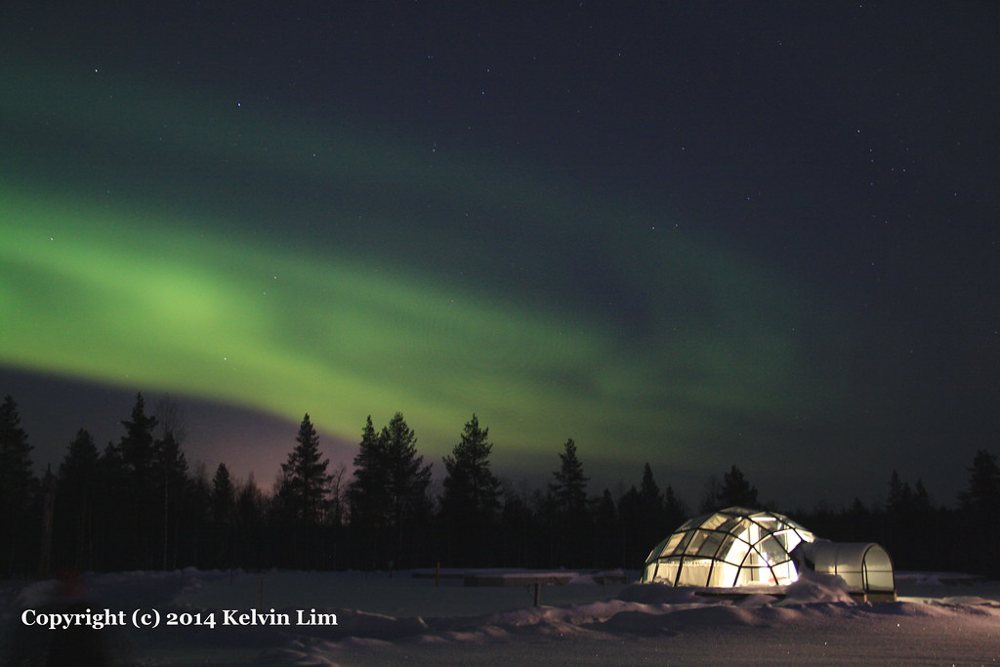 Aurora Borealis at the Glass Igloo Hotel in Kakslauttanen, Finland