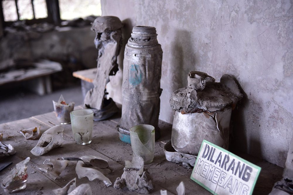 Remains of thermos and other tableware after the Nov. 2010 eruption