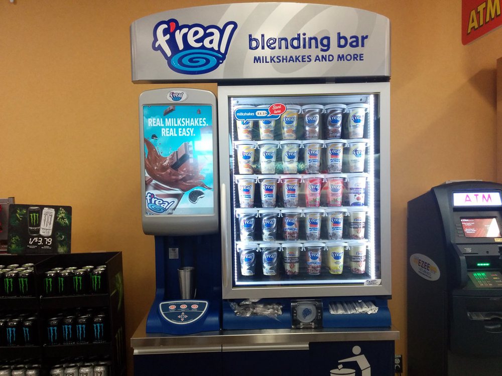 Coin-op milkshake robot, truck-stop, Ontario, Canada