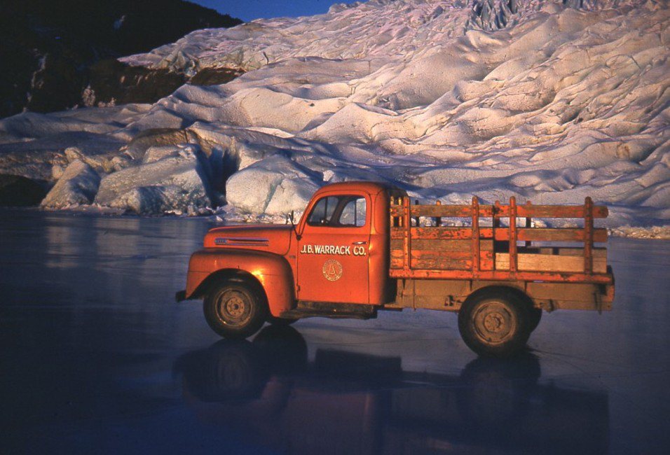 J B Warrack Truck on Mendenhall Glacier Frozen Lake, 1953-4